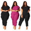 Plus Size Clothing For Women Ladies 2PC Short Sleeve Top And Long Pants With Ruffles Casual Summer 2 Piece Pants Sets